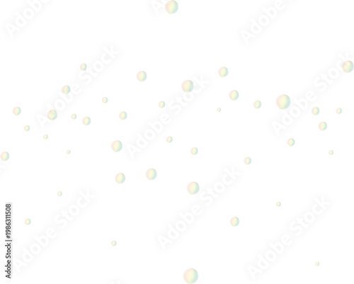 Transparent floating soap bubbles with iridescent reflections. Realistic water drops overlay