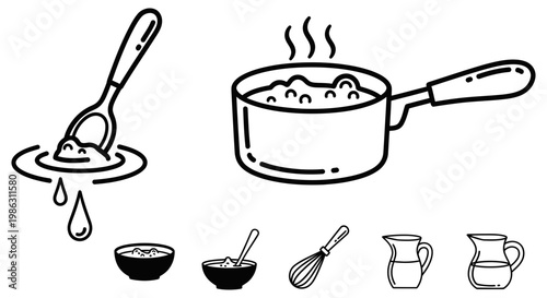 Simple hand drawn cooking icons set for culinary design projects