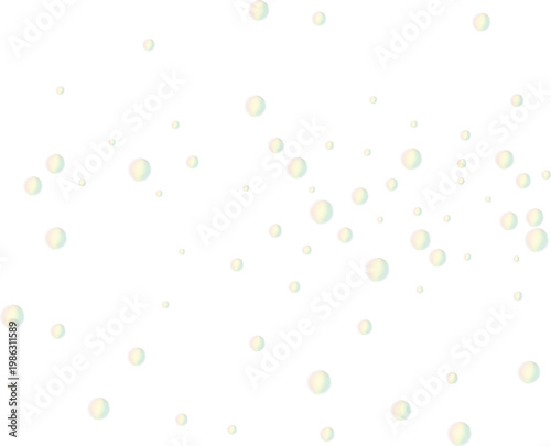 Realistic transparent soap bubbles with rainbow hues. Floating water spheres overlay