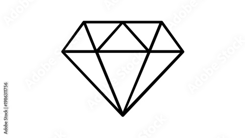 Elegant minimalist black line art vector icon illustration of a brilliant cut diamond gemstone isolated on white. Ideal for jewelry branding, luxury fashion logos, and sophisticated web design.