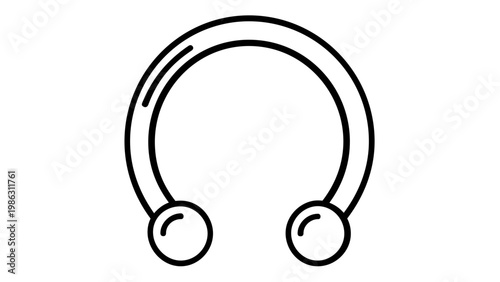 Circular barbell piercing vector icon illustration. Minimalist black and white line art of a horseshoe ring for septum, ear, or lip jewelry. Scalable flat design for fashion and body art branding.