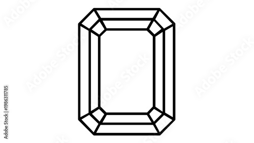 Emerald Cut Gemstone Vector Icon Illustration, Minimalist Black Line Art of a Rectangular Diamond Jewel, Scalable Flat Design for Jewelry Branding, Luxury Fashion, and Wedding Graphic Elements.