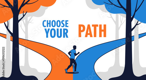 A Runner Chooses Road, Signifying Decision And Direction For Self-Improvement