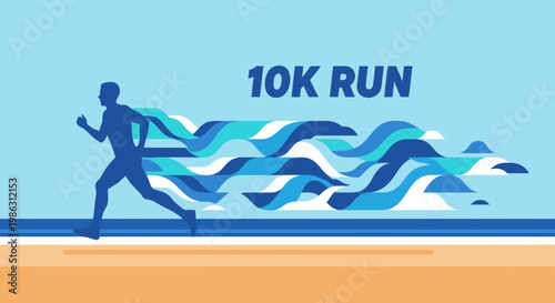 A Silhouette of a Runner Sprinting on the Track, Promoting a 10K Event for Fitness