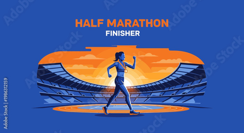 A Silhouette Finisher Celebrates Success After Completing a Run, Victory and Determination