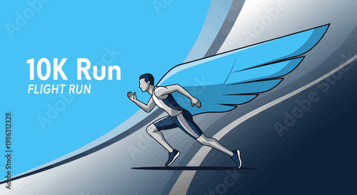 A Winged Marathon Runner, Soaring Through the Skies In a Dynamic, Energetic Illustration