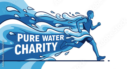 A Spirited Individual Running As Water Flows For The Pure Water Charity Organization