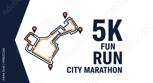 A Sporting Event Illustration Depicting a 5K Fun Run City Marathon Course Map