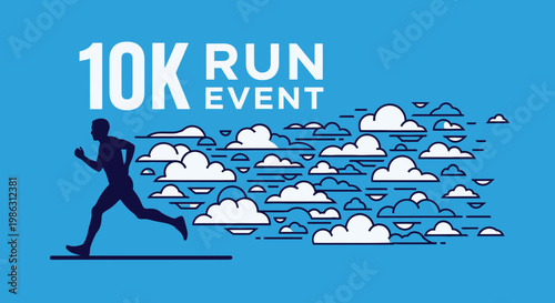 A Sporting Silhouette: 10K Run Event Announcement Against a Dynamic Cloudscape Illustration