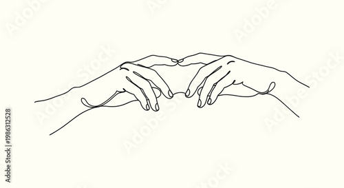 Elegant One Line Art Illustration of Human Hands Making a Heart Gesture for Romantic Concept Decoration