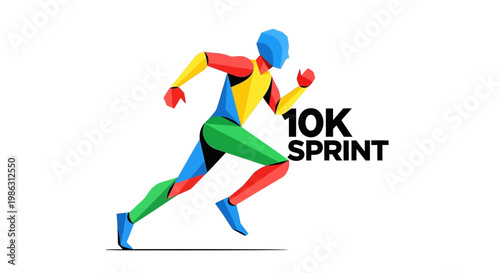 Abstract Colorful Runner Illustration Depicting a 10K Sprint Race, Sport and Competition
