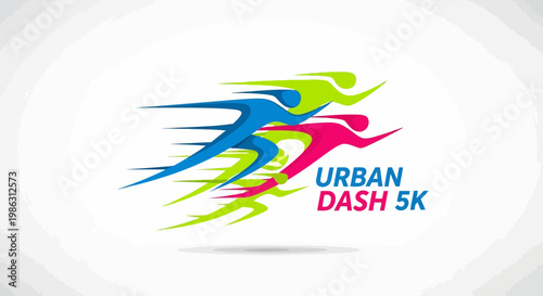 Abstract Colorful Runners Logo Representing Urban Dash 5K Running Race Event
