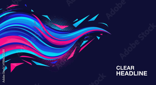 Abstract Colorful Wavy Lines With Geometric Shapes Against A Dark Background