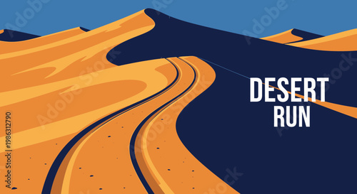 Abstract Desert Scene Depicting Winding Paths Through Rolling Sand Dunes and Arid Landscape