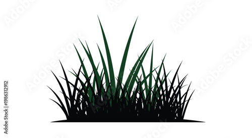 Simple illustration of dark green grass blades on a white background