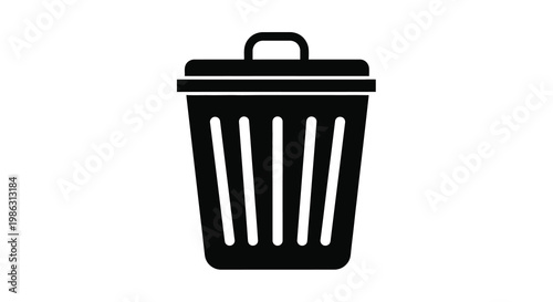 Simple black silhouette of a wastebasket with a lid