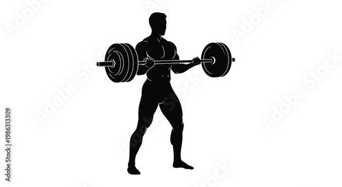 Silhouette of a muscular man performing a barbell squat exercise
