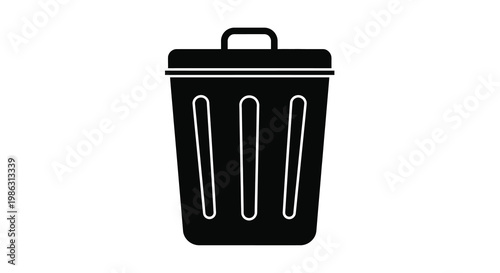 Simple black and white illustration of a closed trash can or waste bin