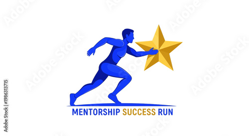 Achieving Mentorship Goals: A Running Figure Reaching For a Golden Star Of Success