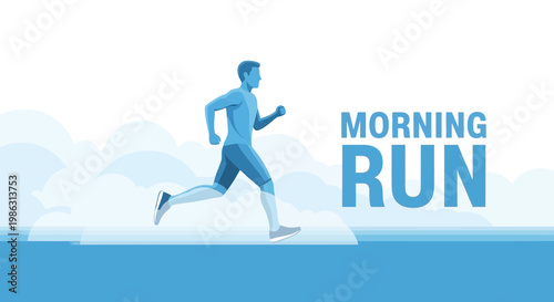 Active Male Jogging Through Serene Morning Clouds