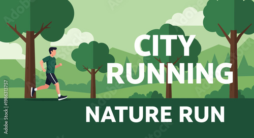 Active Man Jogging Through Lush Green Park Scenic City Running Nature Trail