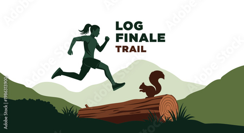 Active Runner Ascends Log Obstacle In Woodland Trail Race Event