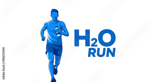 Active Runner Hydrating During Outdoor Marathon Training H2O Run Concept