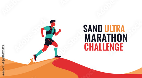 Active Runner On Desert Dunes Awaits Sand Ultra Marathon Challenge