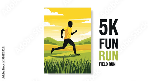 Active Runner Sprinting Through Sunny Meadow Hills For 5k Fun Race Event