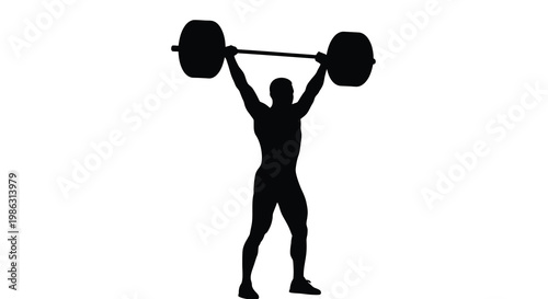Silhouetted weightlifter successfully completing a clean and jerk lift