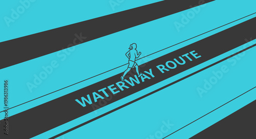 Active Woman Running Along Waterway Route Dynamic Graphic Design