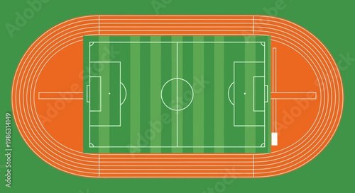 Aerial View Of A Sports Stadium With Soccer Field And Running Track