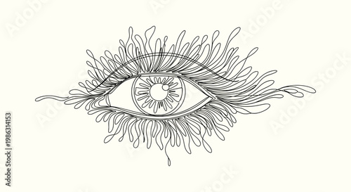 Abstract Continuous Line Art Drawing of a Human Eye with Long Minimalist Lashes for Wall Decor Art