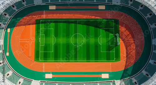 Aerial View Of The Stadium's Field, Track, and Stands during The Sport Event