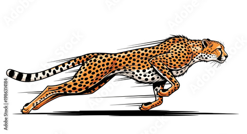 Aesthetic Cheetah Illustration Showcasing Speed and Movement Vectorially on White Background