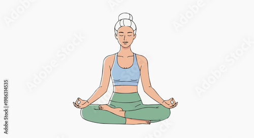 A serene woman meditating in a peaceful yoga pose with a minimalist design