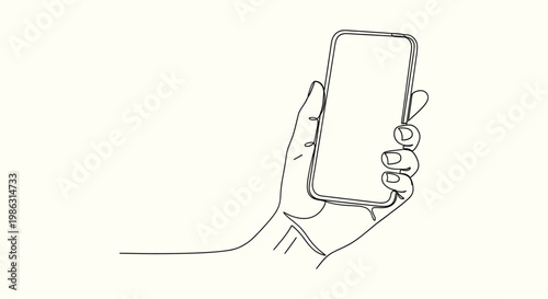 Continuous Line Art Illustration of a Hand Holding a Smartphone Device for Modern Tech Concepts