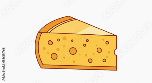 A vector graphic illustration of a wedge of cheese with holes on a white background