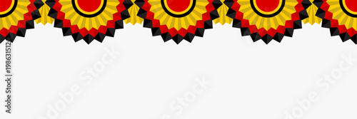 German flag bunting with black red and yellow rosette ribbon border design. A bold patriotic garland for national celebration and event layouts isolated on white background