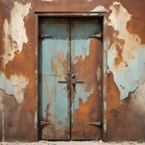 Weathered Rusted Metal Door with Peeling Paint