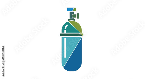 Abstract illustration of a scuba diving tank, blue and green geometric shapes, clean design