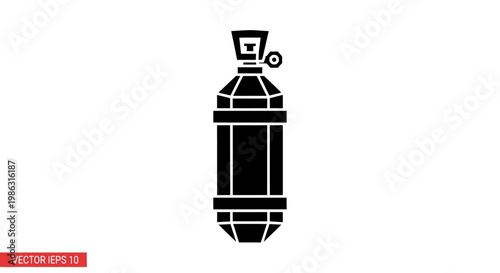 Black silhouette of a perfume bottle with a cap and sprayer, isolated on white background.