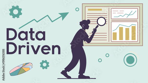 Принти на полотні Vector illustration of data driven concept with charts and magnifier