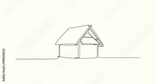 Simple one line drawing of a small traditional house or hut on a white background vector illustration