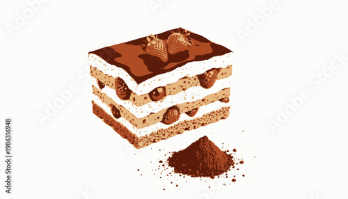 Delectable Layered Dessert with Strawberries and Cream Flanked by Cocoa for a Luxuriously Sweet Indulgence