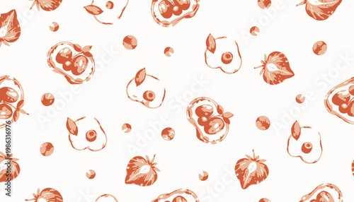 Seamless Pattern of Fresh Apple and Strawberry Slices with Cherries on a Crisp White Background for Vibrant Nature-inspired Designs