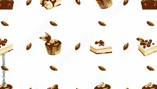 Delectable Assortment of Chocolate and Fruit-Topped Desserts Showcasing Cupcakes, Cheesecakes, and Pastries with Nuts on White Background