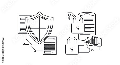 Cybersecurity Shield and Padlocks on Documents