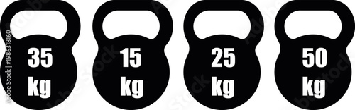 Kettlebell icons set 15kg 25kg 35kg 50kg – fitness, gym weight symbols