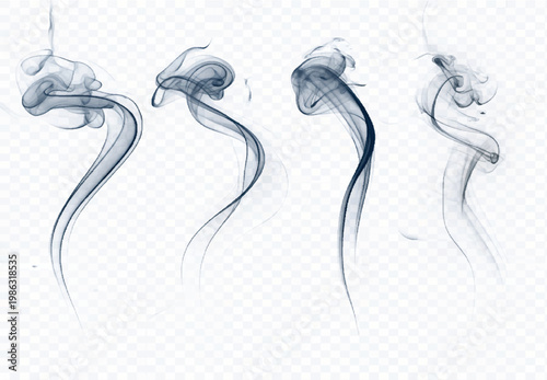 Elegant Abstract Smoke Swirls, Flowing Vapor Shapes with Soft Transparency, Clean Modern Wispy Fog Design, Isolated on Transparent Background High Quality